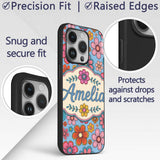 Cute Multicolor Floral Bloom Blue Background Custom Name Protective Phone Case Mobile Cover Durable Everyday Smartphone Shock Resistant