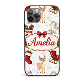 Cute Christmas Santa Reindeer Printed Design Custom Name Protective Phone Case Mobile Cover Durable Everyday Smartphone Shock Resistant