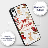 Cute Christmas Santa Reindeer Printed Design Custom Name Protective Phone Case Mobile Cover Durable Everyday Smartphone Shock Resistant