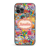 Hippie Van Rainbow Smiley Music Collage Blue Custom Name Protective Phone Case Mobile Cover Durable Everyday Smartphone Shock Resistant