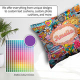 Custom Name Hippie Van Rainbow Music Collage Background Seamless Square Filled Cushion Throw Pillow Sofa Bed Home Decor Zip Washable UK Made