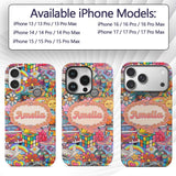 Hippie Van Rainbow Smiley Music Collage Blue Custom Name Protective Phone Case Mobile Cover Durable Everyday Smartphone Shock Resistant
