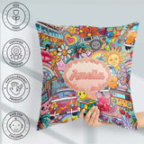 Custom Name Hippie Van Rainbow Music Collage Background Seamless Square Filled Cushion Throw Pillow Sofa Bed Home Decor Zip Washable UK Made