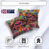 Custom Name Hippie Rainbow Smileys Music Collage Black Seamless Square Filled Cushion Throw Pillow Sofa Bed Home Decor Zip Washable UK Made