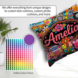 Custom Name Hippie Rainbow Smileys Music Collage Black Seamless Square Filled Cushion Throw Pillow Sofa Bed Home Decor Zip Washable UK Made