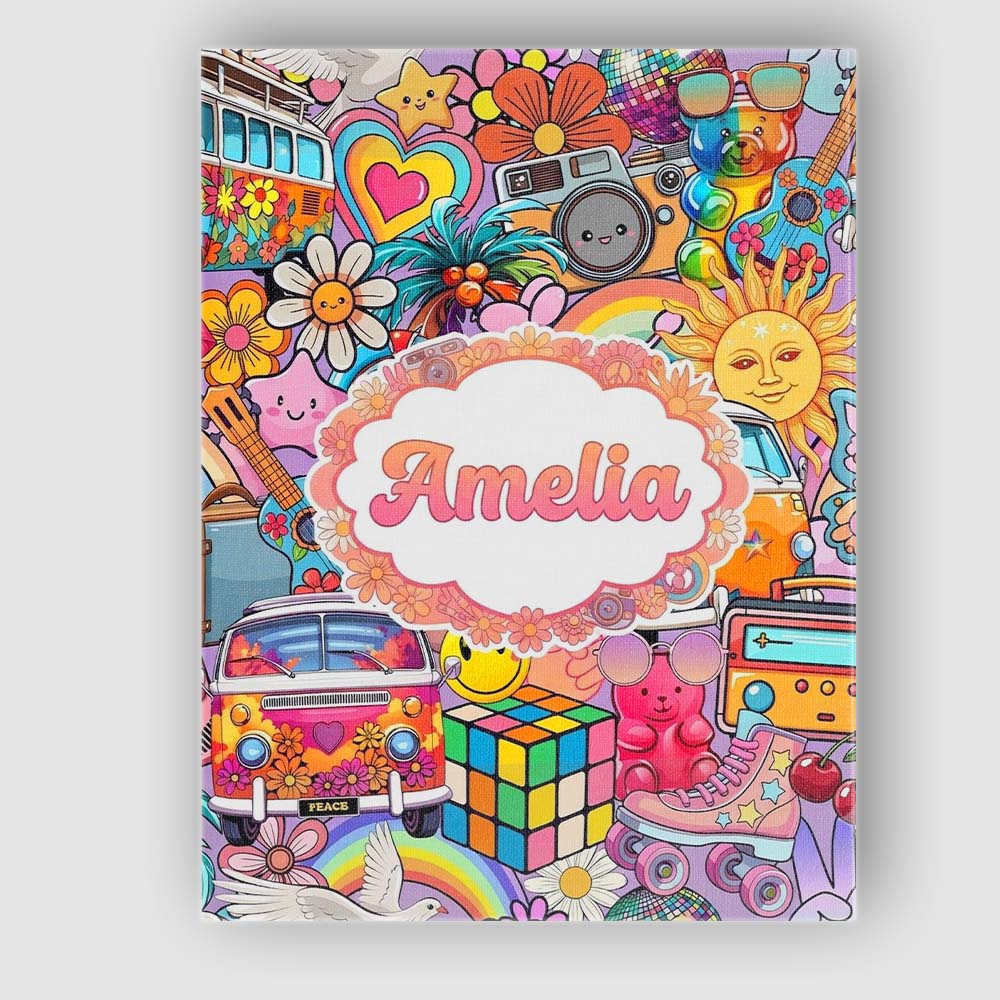 Personalised Name Hippie Van Rainbow Custom Premium Decorative Design Modern Room Accent Canvas Wall Art Print Decor Picture Ready to Hang