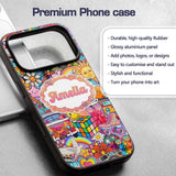 Hippie Van Rainbow Smileys Music Collage Purple Custom Name Protective Phone Case Mobile Cover Durable Everyday Smartphone Shock Resistant