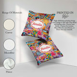 Custom Name Hippie Van Rainbow Smileys Collage Purple Background Square Filled Cushion Throw Pillow Sofa Bed Home Decor Zip Washable UK Made