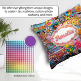 Custom Name Hippie Van Rainbow Smileys Collage Purple Background Square Filled Cushion Throw Pillow Sofa Bed Home Decor Zip Washable UK Made