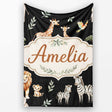 Watercolor Safari Jungle Animals Giraffe Lion Zebra Seamless Pattern  Personalised Custom Name Super Soft Fleece Blanket Bed Sofa Throw