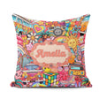 Custom Name Hippie Van Rainbow Smileys Music Background Seamless Square Filled Cushion Throw Pillow Sofa Bed Home Decor Zip Washable UK Made