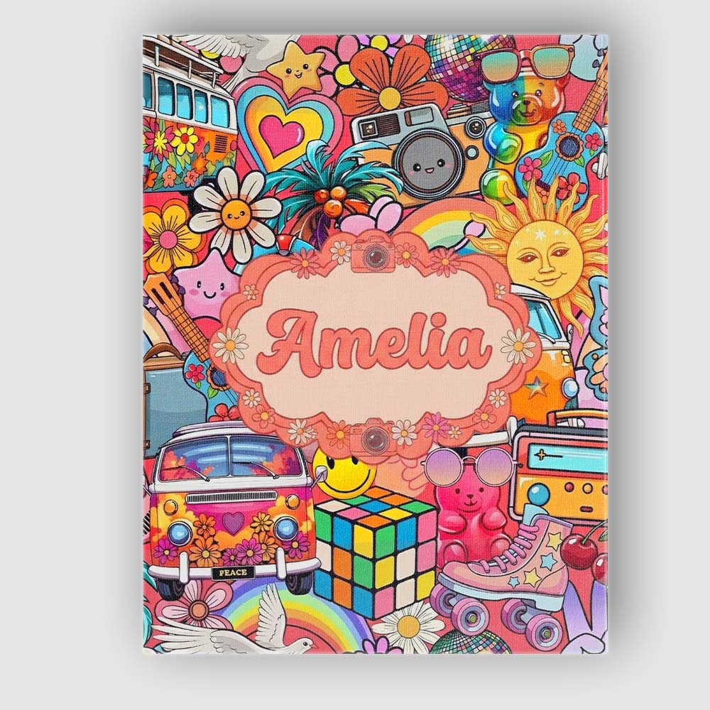 Personalised Name Hippie Van Rainbow Custom Premium Decorative Design Modern Room Accent Canvas Wall Art Print Decor Picture Ready to Hang