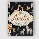 Personalised Name Watercolor Safari Jungle Animals Giraffe Lion Custom  Statement Canvas Wall Art Print Decor Picture Ready to Hang