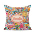 Custom Name Hippie Rainbow Smileys Music Collage Cream Seamless Square Filled Cushion Throw Pillow Sofa Bed Home Decor Zip Washable UK Made