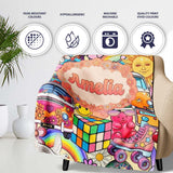 Hippie Rainbow Smileys Music Collage Cream Background Seamless  Personalised Custom Name Super Soft Fleece Blanket Bed Sofa Throw