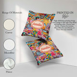 Custom Name Hippie Rainbow Smileys Music Collage Cream Seamless Square Filled Cushion Throw Pillow Sofa Bed Home Decor Zip Washable UK Made