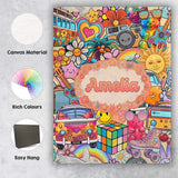 Personalised Name Hippie Rainbow Smileys Custom  Unique Gift Idea Elegant Feature Canvas Wall Art Print Decor Picture Ready to Hang