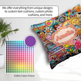 Custom Name Hippie Rainbow Smileys Music Collage Cream Seamless Square Filled Cushion Throw Pillow Sofa Bed Home Decor Zip Washable UK Made