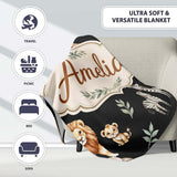 Watercolor Safari Jungle Animals Giraffe Lion Zebra Seamless Pattern  Personalised Custom Name Super Soft Fleece Blanket Bed Sofa Throw