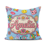 Custom Name Smiley Roller Skate Game Console Background Seamless Square Filled Cushion Throw Pillow Sofa Bed Home Decor Zip Washable UK Made