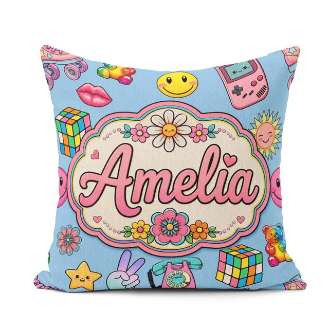 Custom Name Smiley Roller Skate Game Console Background Seamless Square Filled Cushion Throw Pillow Sofa Bed Home Decor Zip Washable UK Made