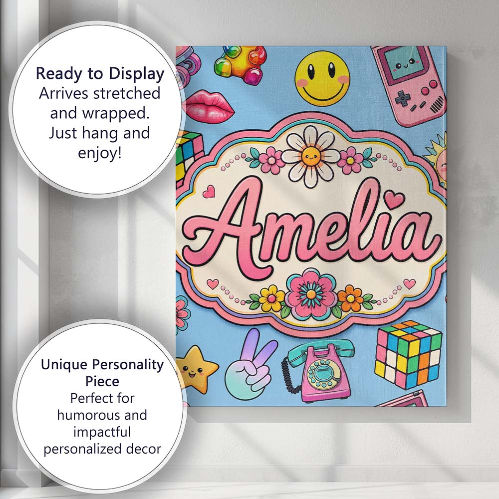 Personalised Name Smiley Roller Skate Game Custom  Unique Gift Idea Elegant Feature Canvas Wall Art Print Decor Picture Ready to Hang