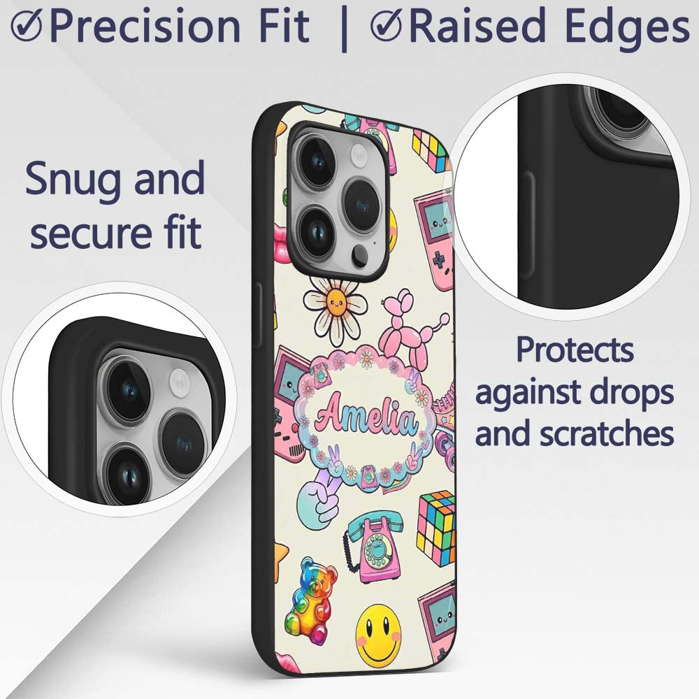Smiley Roller Skate Game Console Light Cream Custom Name Protective Phone Case Mobile Cover Durable Everyday Smartphone Shock Resistant