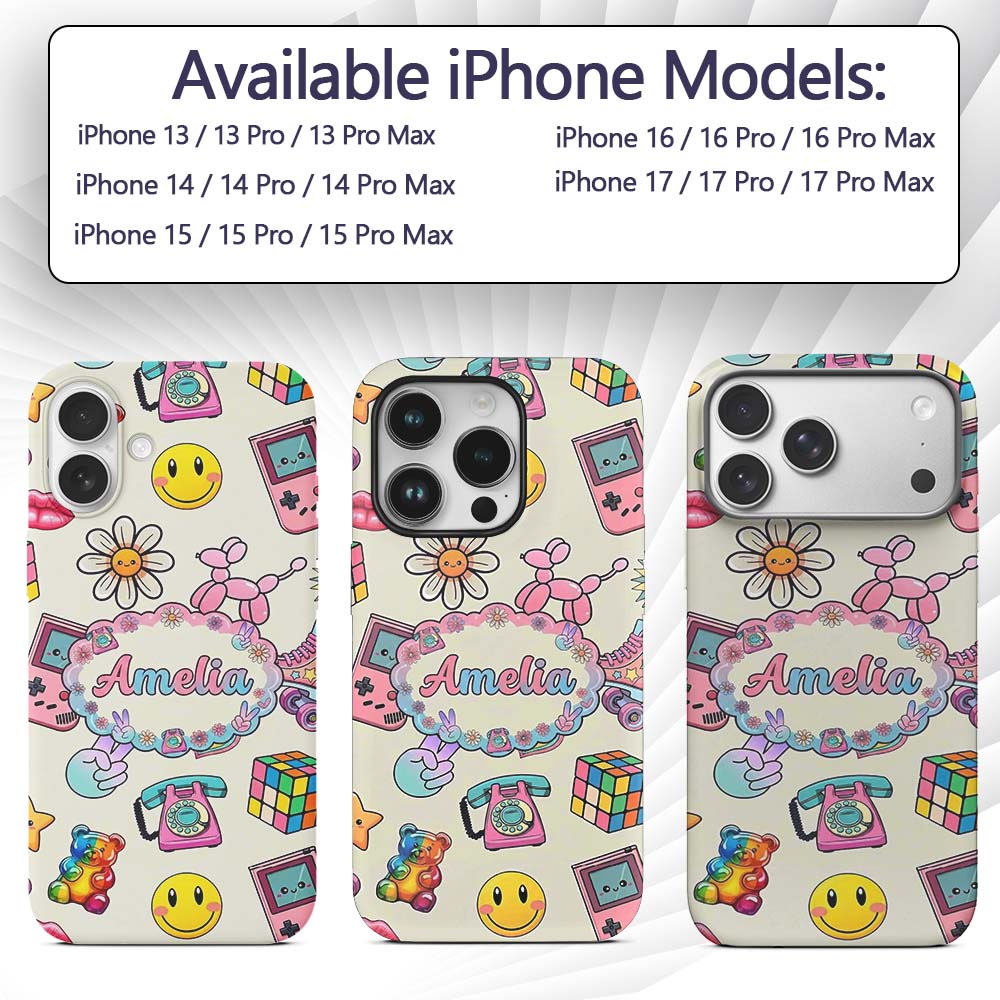 Smiley Roller Skate Game Console Light Cream Custom Name Protective Phone Case Mobile Cover Durable Everyday Smartphone Shock Resistant