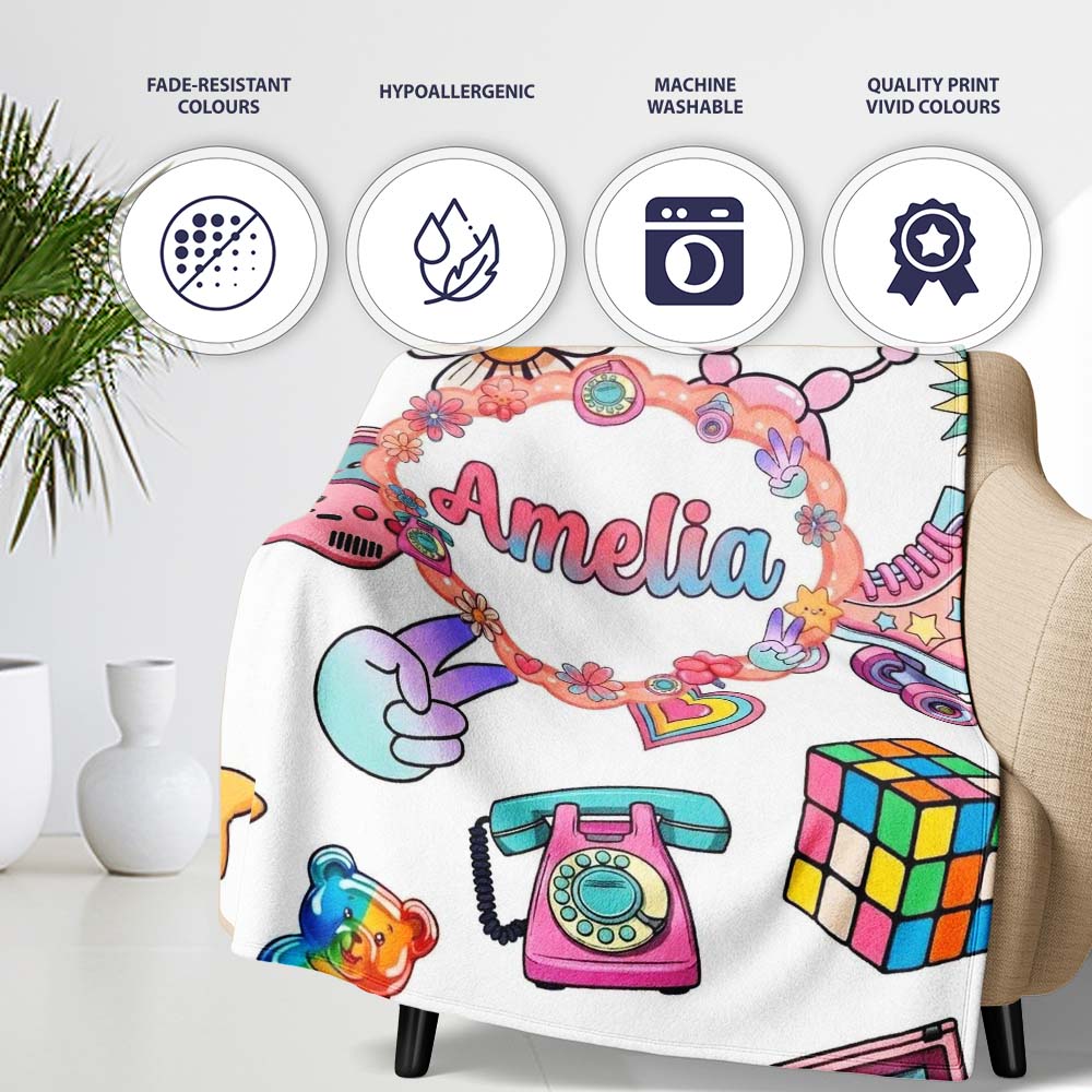 Gummy Bear Rainbow Roller Skate Light Grey Background Seamless  Personalised Custom Name Super Soft Fleece Blanket Bed Sofa Throw