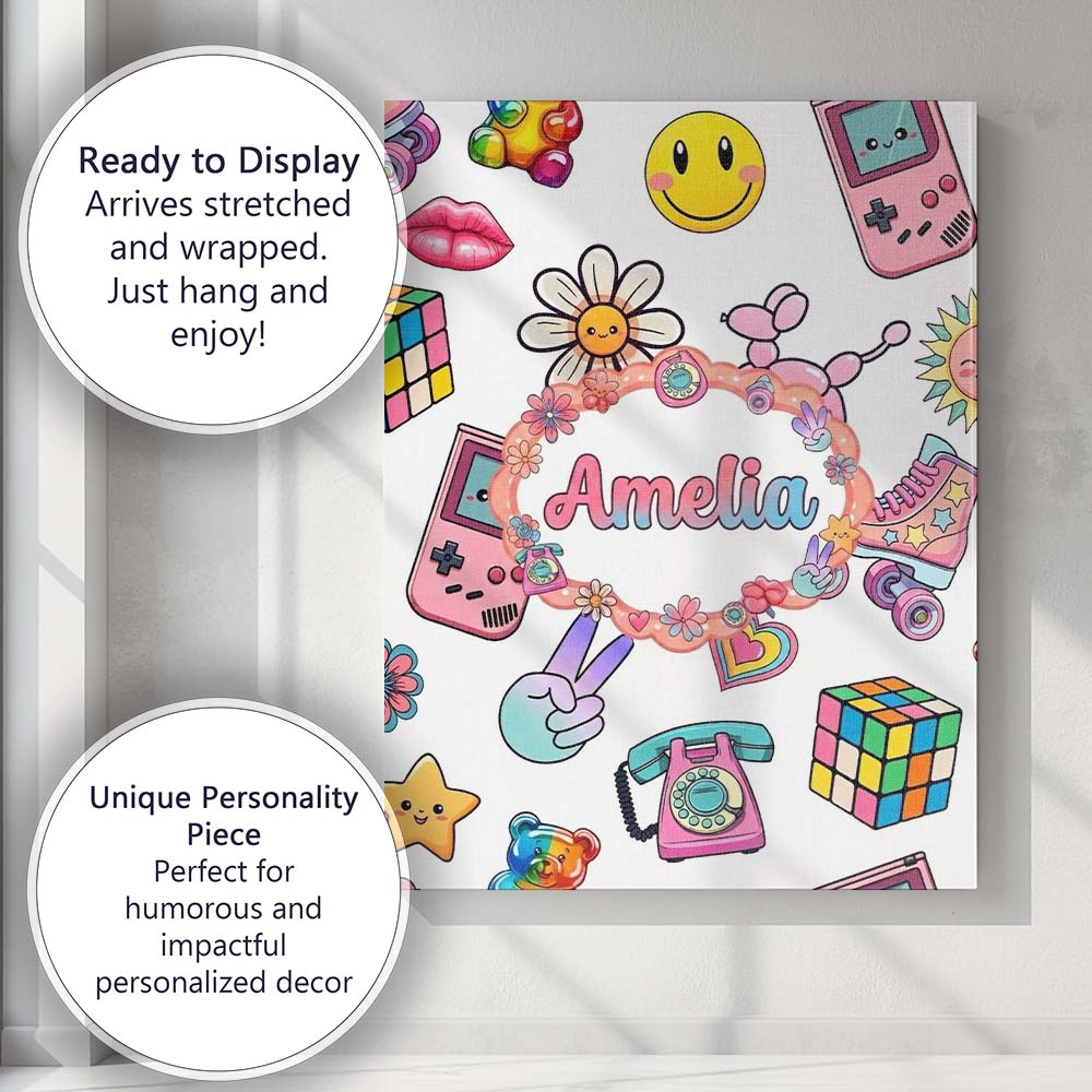 Personalised Name Gummy Bear Rainbow Roller Custom  Bespoke Interior Contemporary Canvas Wall Art Print Decor Picture Ready to Hang
