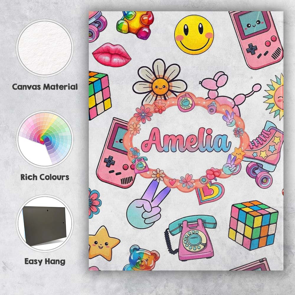 Personalised Name Gummy Bear Rainbow Roller Custom  Bespoke Interior Contemporary Canvas Wall Art Print Decor Picture Ready to Hang