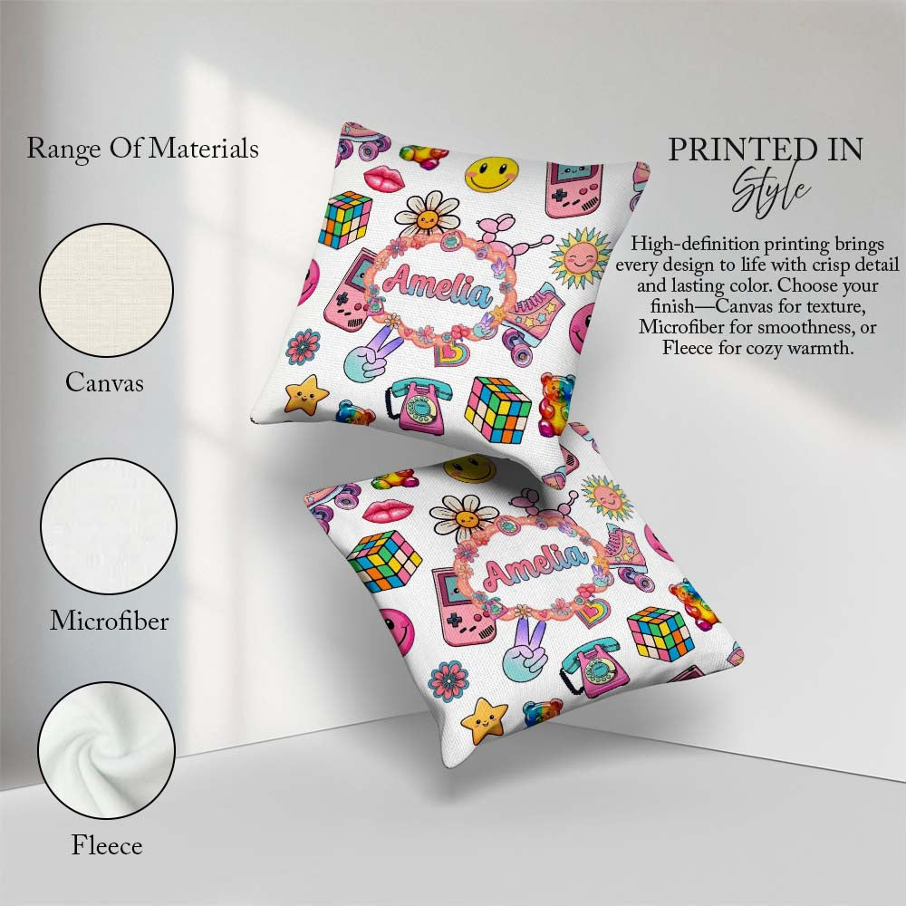 Custom Name Gummy Bear Rainbow Roller Skate Light Grey Seamless Square Filled Cushion Throw Pillow Sofa Bed Home Decor Zip Washable UK Made
