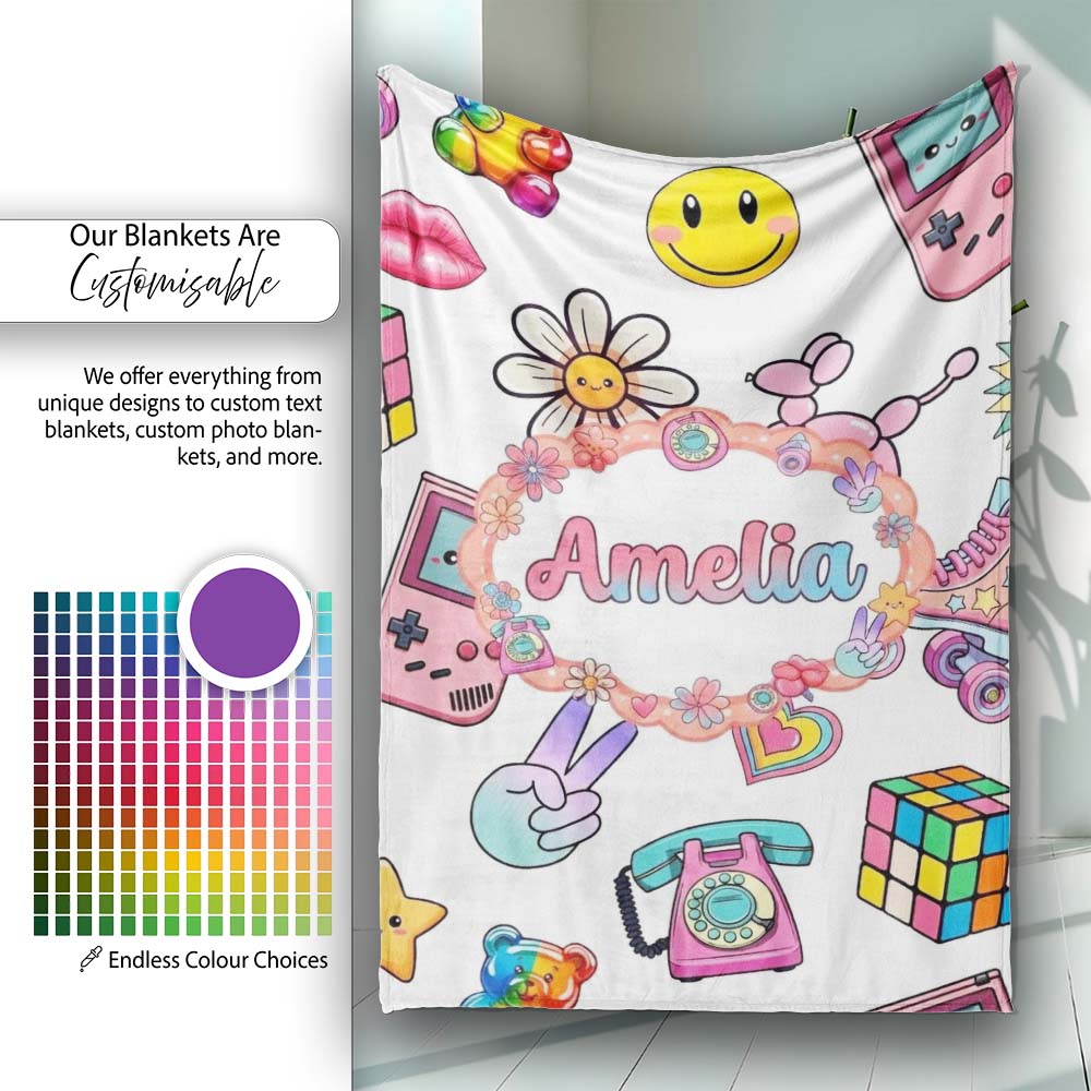 Gummy Bear Rainbow Roller Skate Light Grey Background Seamless  Personalised Custom Name Super Soft Fleece Blanket Bed Sofa Throw