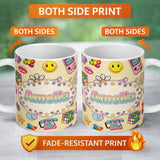 Personalized Custom Name Gummy Bear Rainbow Roller Skate Warm Beige Background Seamless 11oz Ceramic Coffee Tea Mug White Large Handle