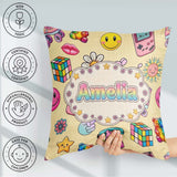Custom Name Gummy Bear Rainbow Roller Skate Warm Beige Seamless Square Filled Cushion Throw Pillow Sofa Bed Home Decor Zip Washable UK Made