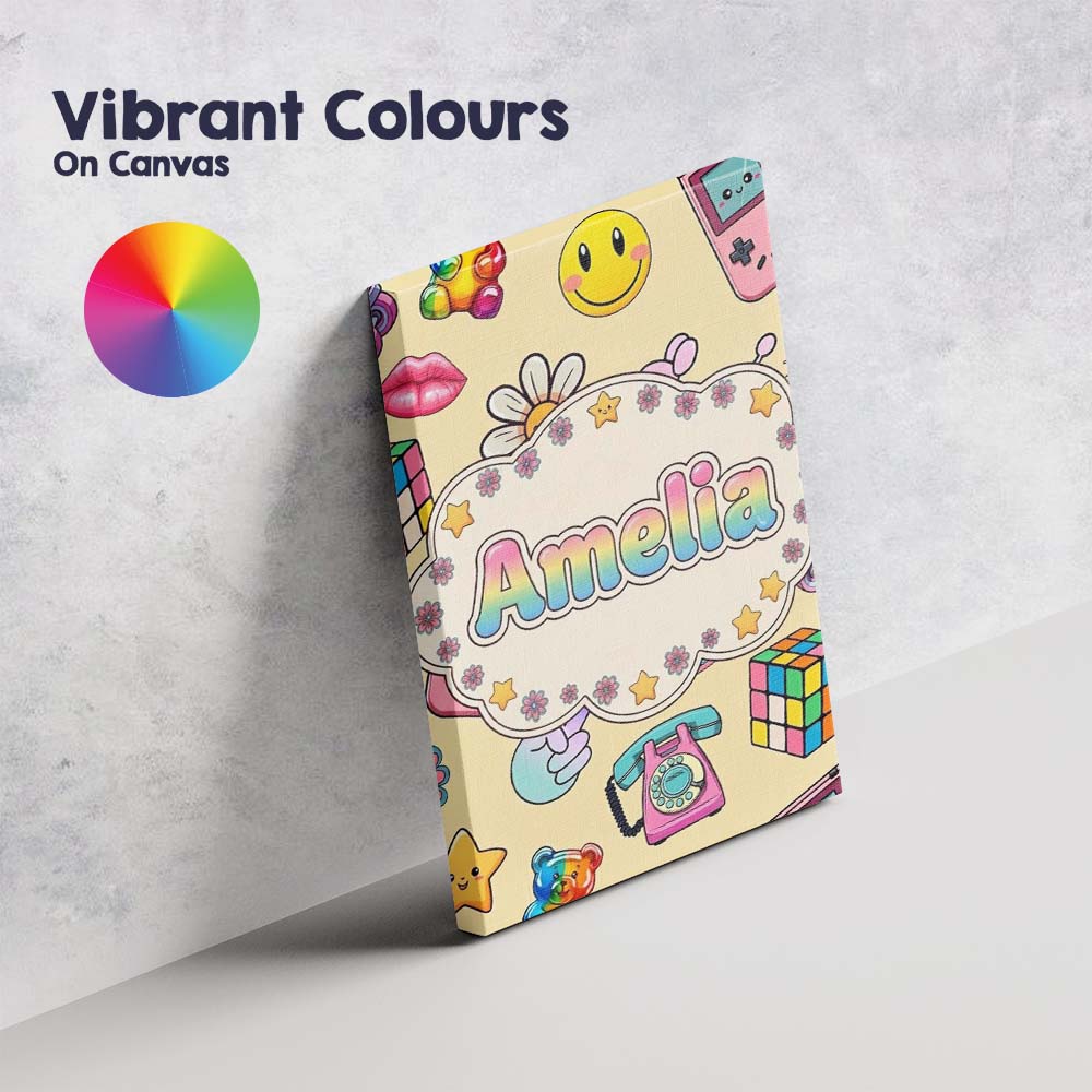 Personalised Name Gummy Bear Rainbow Roller Custom  Bespoke Interior Contemporary Canvas Wall Art Print Decor Picture Ready to Hang