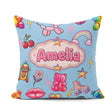 Custom Name Gummy Bear Rainbow Roller Skate Soft Blue Background Square Filled Cushion Throw Pillow Sofa Bed Home Decor Zip Washable UK Made