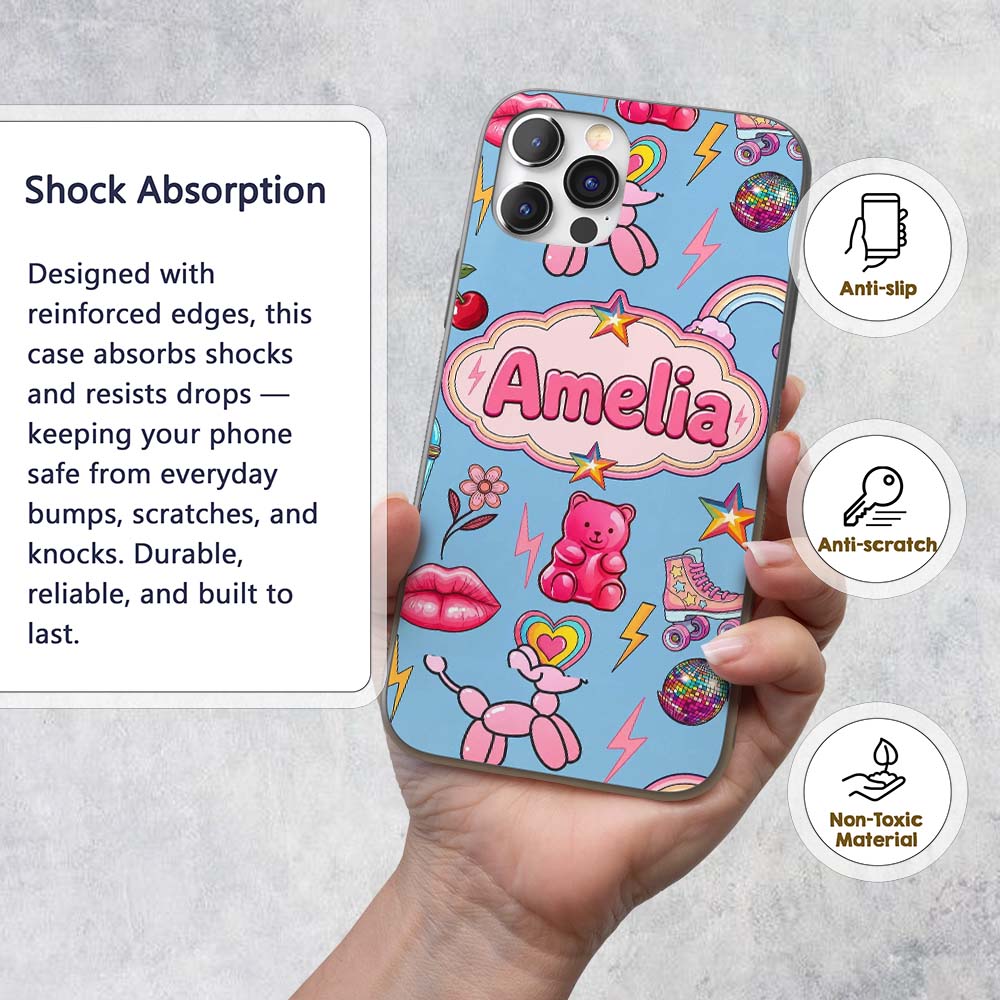 Gummy Bear Rainbow Roller Skate Printed Design Custom Name Protective Phone Case Mobile Cover Durable Everyday Smartphone Shock Resistant