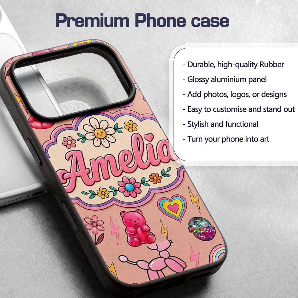 Gummy Bear Rainbow Roller Skate Peach Background Custom Name Protective Phone Case Mobile Cover Durable Everyday Smartphone Shock Resistant