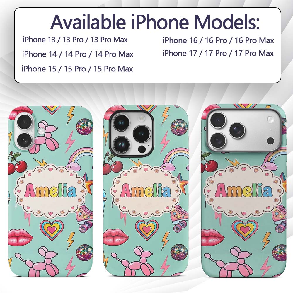 Gummy Bear Rainbow Roller Skate Mint Background Custom Name Protective Phone Case Mobile Cover Durable Everyday Smartphone Shock Resistant