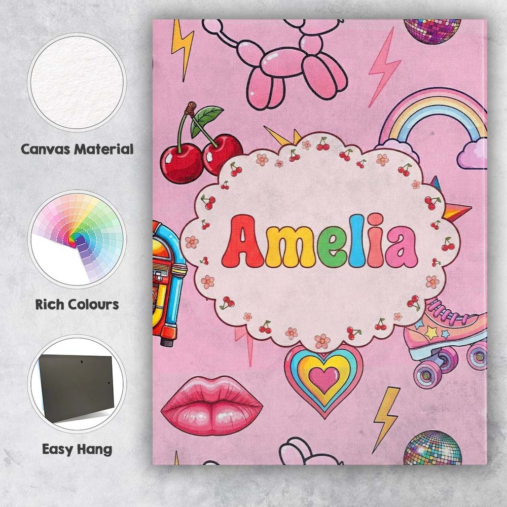 Personalised Name Gummy Bear Rainbow Roller Custom  Bespoke Interior Contemporary Canvas Wall Art Print Decor Picture Ready to Hang