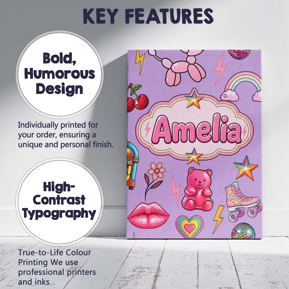 Personalised Name Gummy Bear Rainbow Roller Custom  Bespoke Interior Contemporary Canvas Wall Art Print Decor Picture Ready to Hang