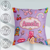 Custom Name Gummy Bear Rainbow Roller Purple Background Seamless Square Filled Cushion Throw Pillow Sofa Bed Home Decor Zip Washable UK Made