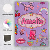 Personalised Name Gummy Bear Rainbow Roller Custom  Bespoke Interior Contemporary Canvas Wall Art Print Decor Picture Ready to Hang