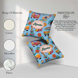 Custom Name Hippie Van Camera Guitar Floral Travel Blue Seamless Square Filled Cushion Throw Pillow Sofa Bed Home Decor Zip Washable UK Made