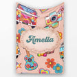 Hippie Van Camera Guitar Floral Travel Peach Background Seamless  Personalised Custom Name Super Soft Fleece Blanket Bed Sofa Throw