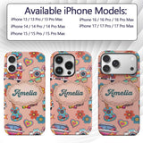 Hippie Van Camera Guitar Floral Travel Peach Custom Name Protective Phone Case Mobile Cover Durable Everyday Smartphone Shock Resistant