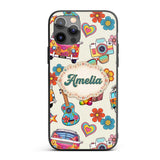 Hippie Van Camera Guitar Floral Travel Cream Custom Name Protective Phone Case Mobile Cover Durable Everyday Smartphone Shock Resistant