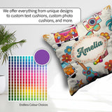 Custom Name Hippie Camera Guitar Floral Travel Cream Background Square Filled Cushion Throw Pillow Sofa Bed Home Decor Zip Washable UK Made