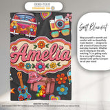 Hippie Van Camera Guitar Floral Travel Dark Background Seamless  Personalised Custom Name Super Soft Fleece Blanket Bed Sofa Throw